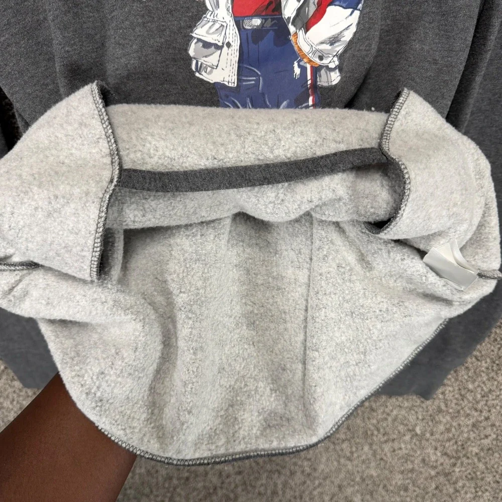 Polo Ralph Lauren Hoodie Mens M Gray Fleece Lined Ski Bear Sweatshirt Pockets